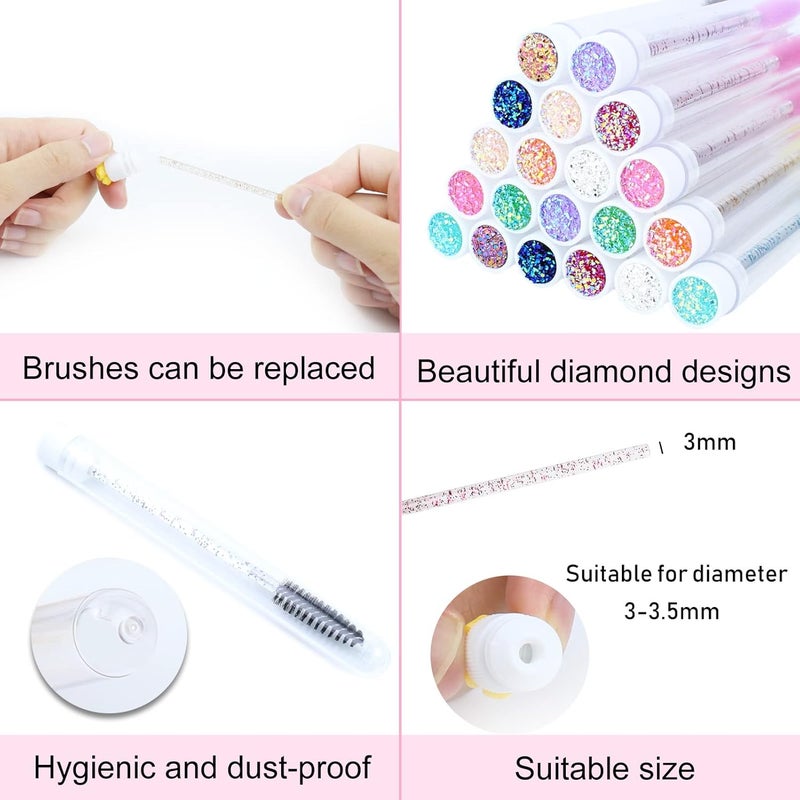 SenRocc 20 Sets Mascara Wand Tube Set Diamond Mascara Brushes Eyelash Spoolies Brush Makeup Tool Applicator Eyelash Brush Tubes Makeup Brush (Diamond-MlX) - Image 2